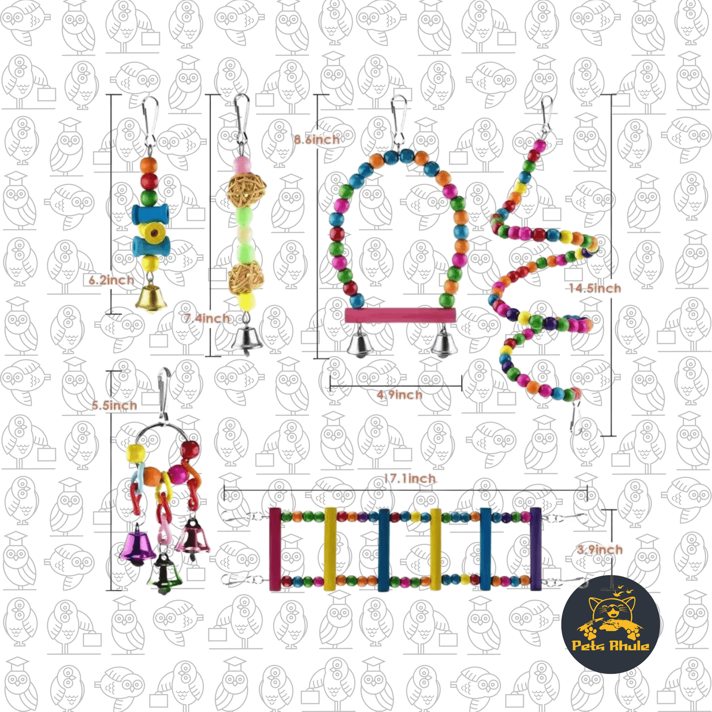 10 Pieces Combination Bird Toys measurements