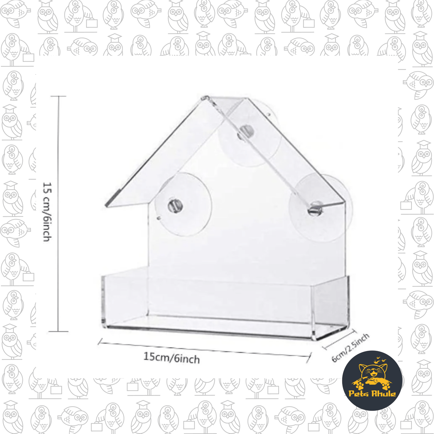 Acrylic Transparent Window Bird Feeder measurement