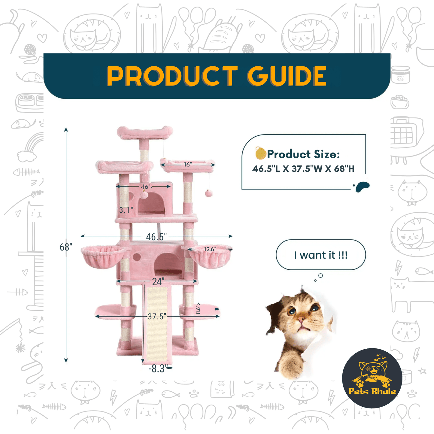 Multi-Level Large Cat Tower (68 Inches) measurement