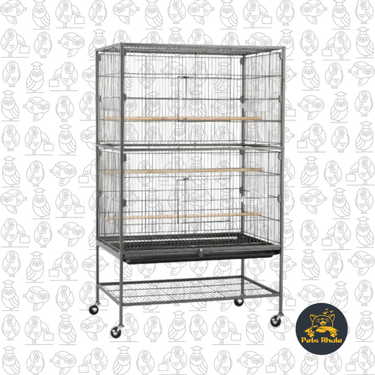 Large Metal 52" Rolling Bird Cage with 3 Perches and 4 Feeders